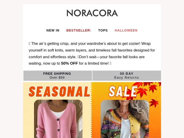 Crisp Air, Cozy Vibes – Discover Cozy-Chic Looks Up to 50% OFF! ✨