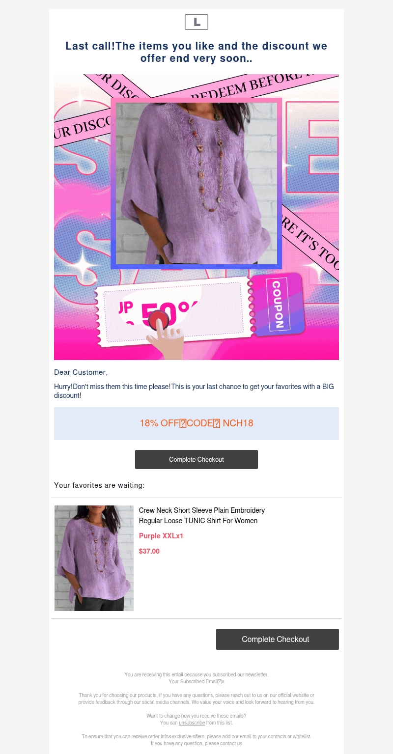 Last call!The items you like and the discount we offer end very soon.. Last call!The items you like and the discount we offer end very soon..