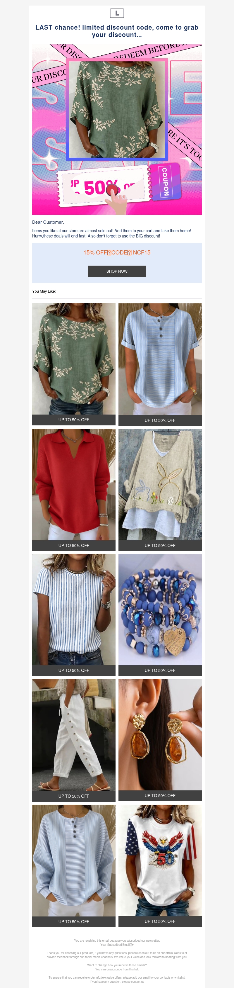 LAST chance! limited discount code, come to grab your discount... LAST chance! limited discount code, come to grab your discount...