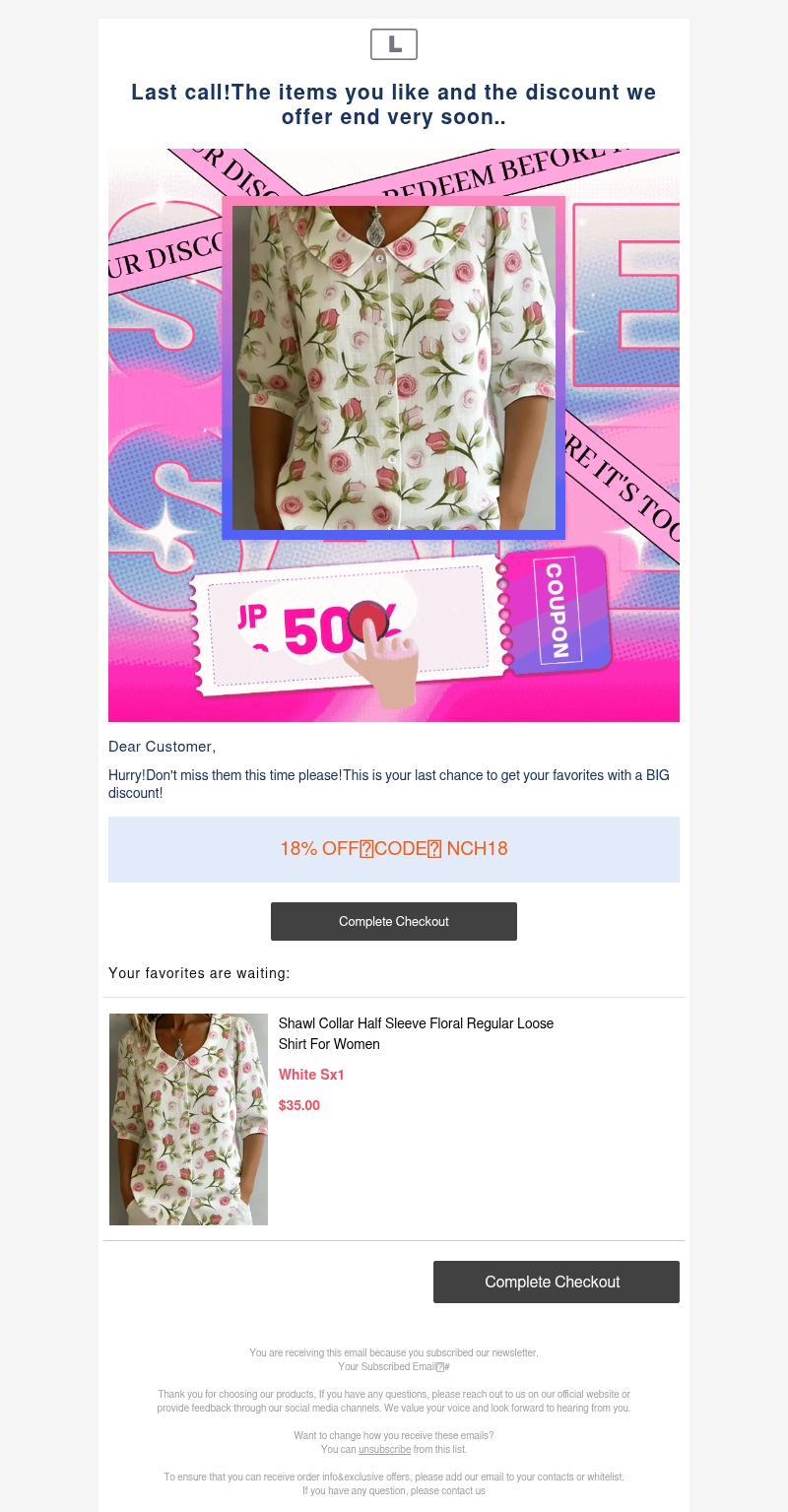 Last call!The items you like and the discount we offer end very soon.. Last call!The items you like and the discount we offer end very soon..
