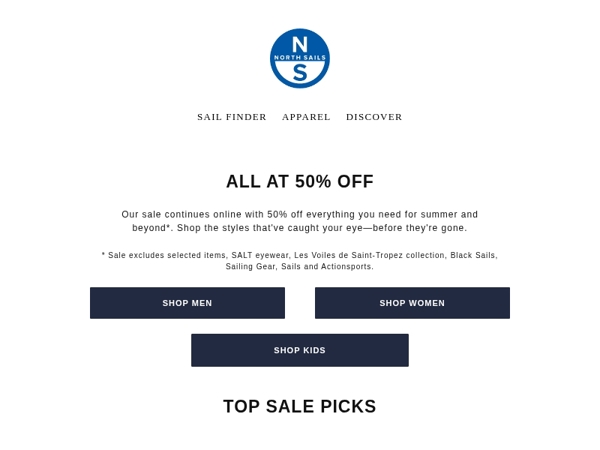 All At 50% Off | Apparel Sale Continues