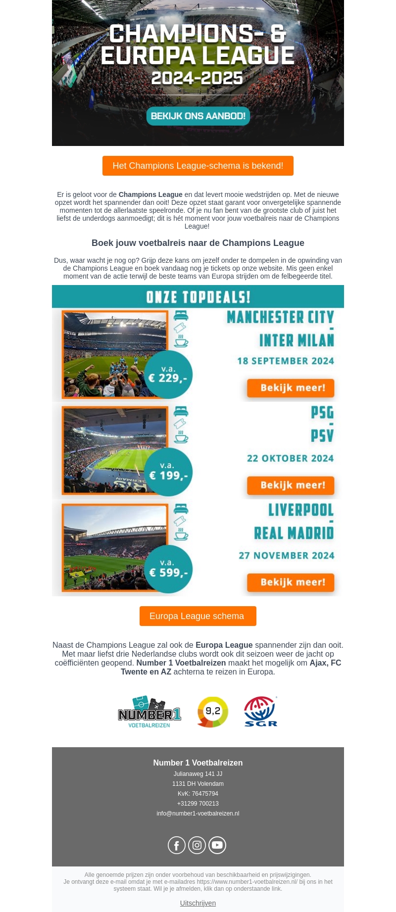 Champions League voetbalreis nu te boeken! ⚽ 😍 Champions League voetbalreis nu te boeken! ⚽ 😍