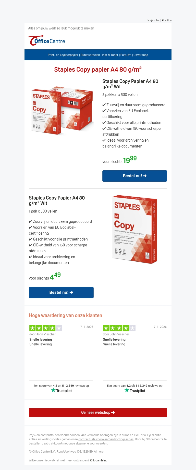 Altijd goed printpapier: Staples Copy A4 Altijd goed printpapier: Staples Copy A4