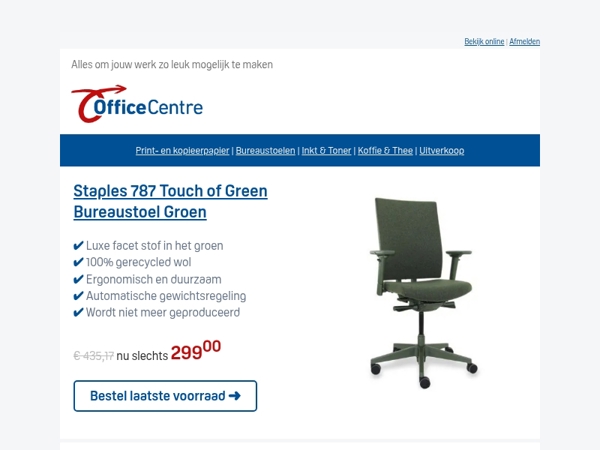 Laatste kans op deze bureaustoel + extra voordeel