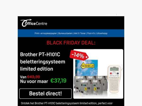 Black Friday Deal: 14% korting op het Brother PT-H101C beletteringsysteem limited edition