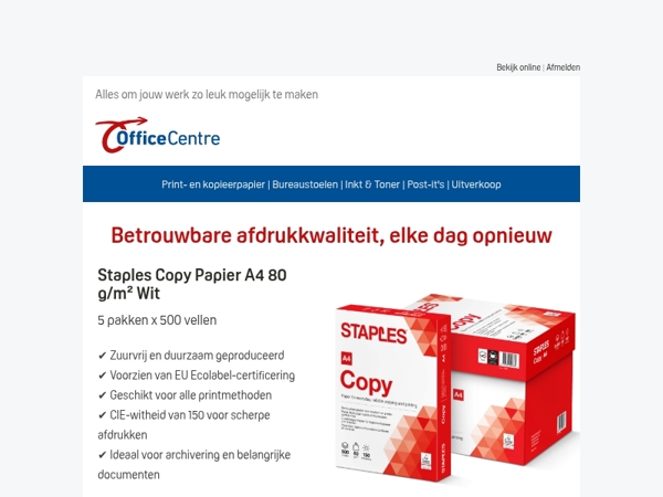 Altijd scherp afgedrukt met Staples Copy Papier