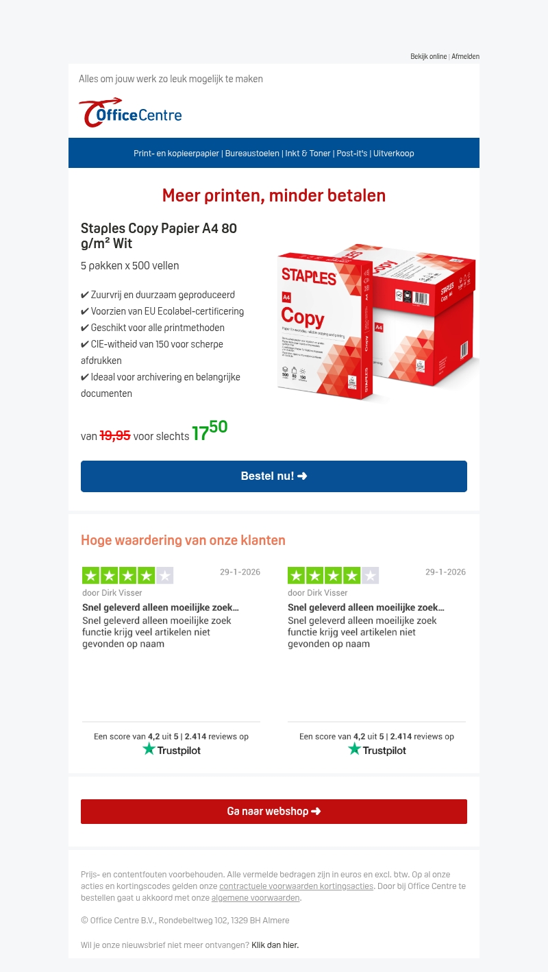 Kwaliteitspapier nu in prijs verlaagd – €17,50 per doos! Kwaliteitspapier nu in prijs verlaagd – €17,50 per doos!