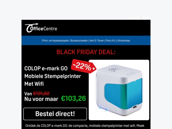Black Friday Deal: 22% korting op de COLOP e-mark GO mobiele stempelprinter