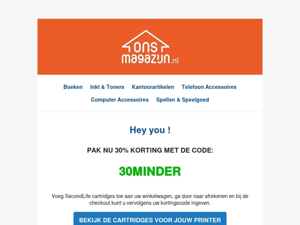 Pak nu 30% korting op onze inkt cartridges