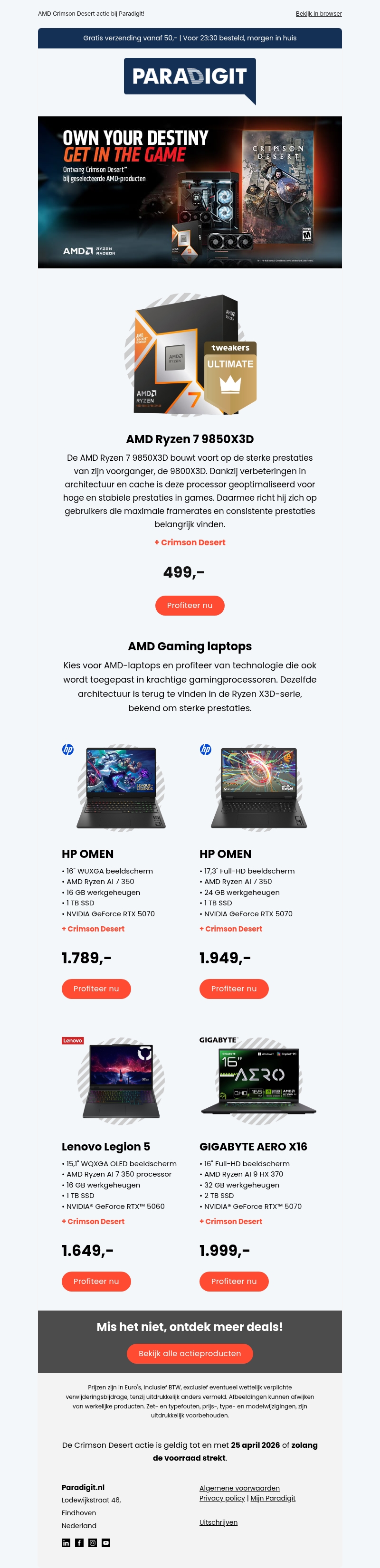 Krijg nu tijdelijk de game Crimson Desert gratis bij geselecteerde AMD producten! Krijg nu tijdelijk de game Crimson Desert gratis bij geselecteerde AMD producten!