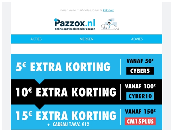 💥 Cyber Monday: Tot 15€ korting + Cadeau!