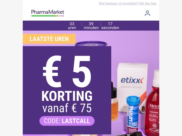 Laatste kans ⌛ € 5 korting op de hele website