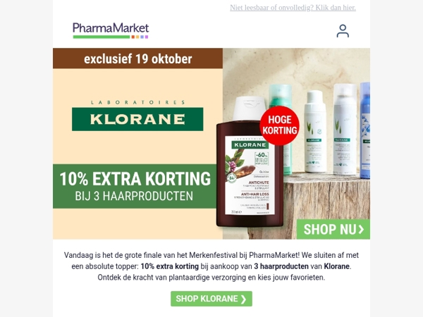 Laatste dag: extra korting op Klorane!