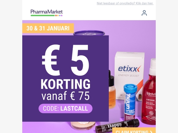 Enkel vandaag en morgen: € 5 korting op de hele website
