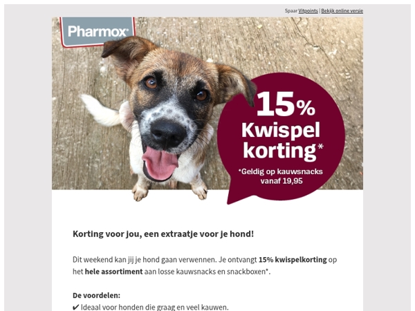 Alleen dit weekend: 15% korting op natuurlijke kauwsnacks