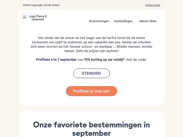 [INDIAN SUMMER] 10% korting op uw verblijf 🌞