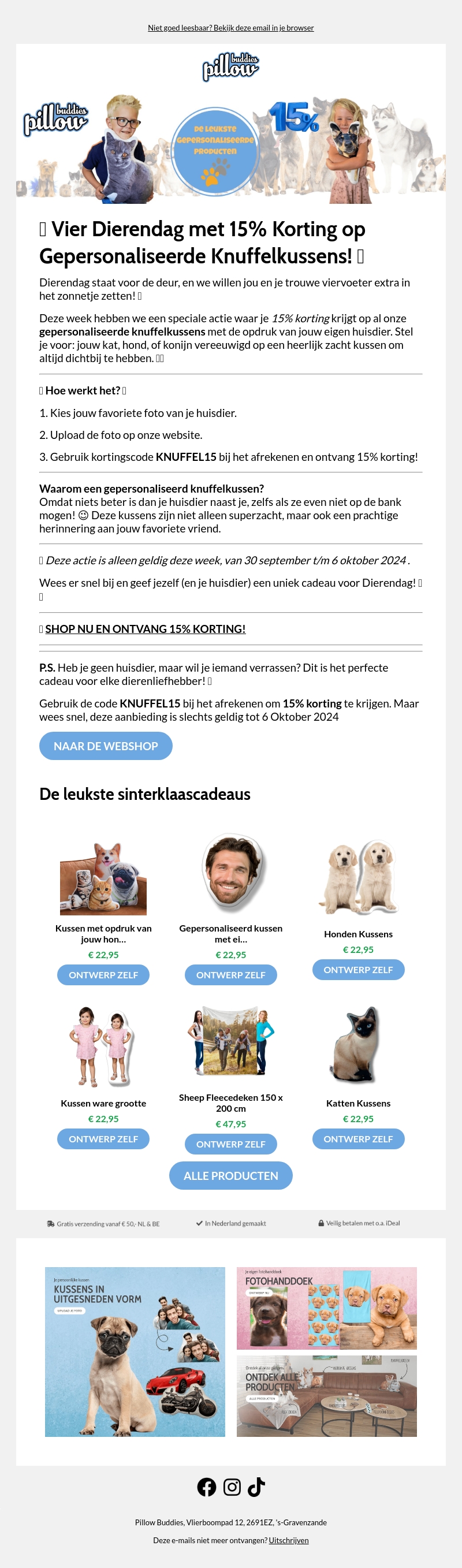 š¾ Vier Dierendag met 15% Korting op Gepersonaliseerde Knuffelkussens! š¾ š¾ Vier Dierendag met 15% Korting op Gepersonaliseerde Knuffelkussens! š¾
