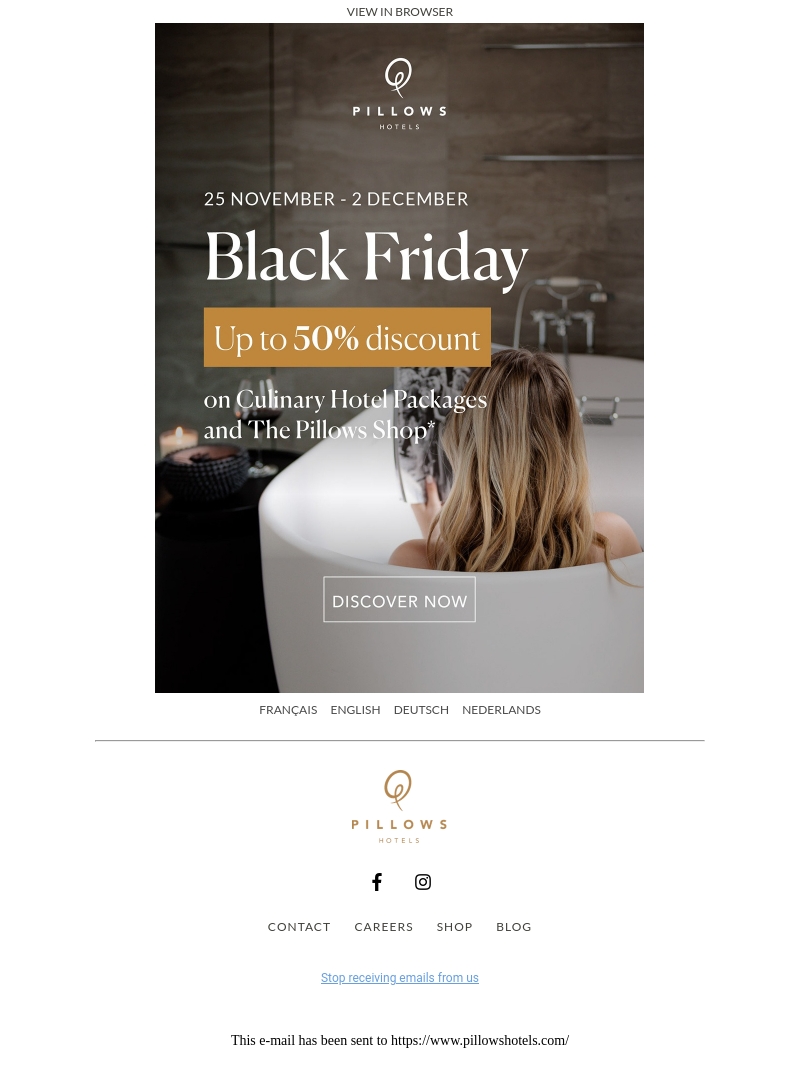 Last Day! Up to 50% in the Pillows Shop and 30% on Culinary Hotel Packages Last Day! Up to 50% in the Pillows Shop and 30% on Culinary Hotel Packages