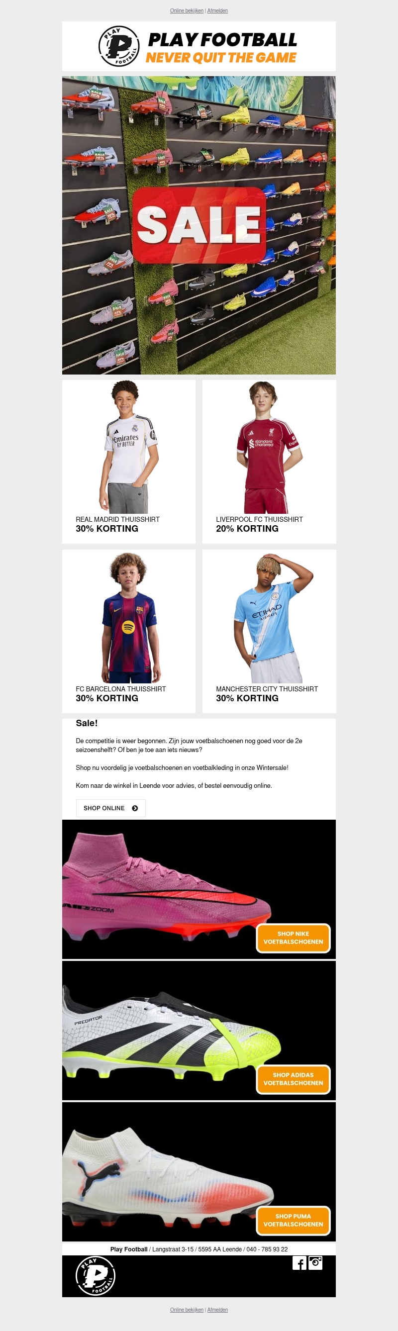 SALE! Nu tot 50% korting op Voetbalschoenen & Fanwear SALE! Nu tot 50% korting op Voetbalschoenen & Fanwear