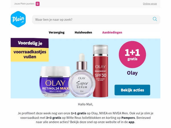 Nu 1+1 gratis op Olay gezichtsverzorging