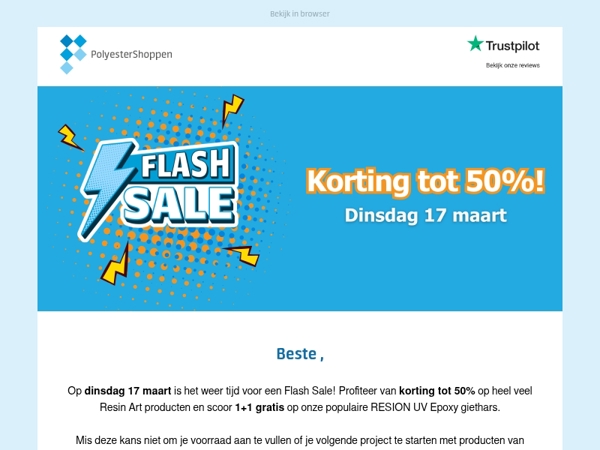 Dinsdag 17 maart: korting tot 50% en Epoxy 1+1 gratis  🎁