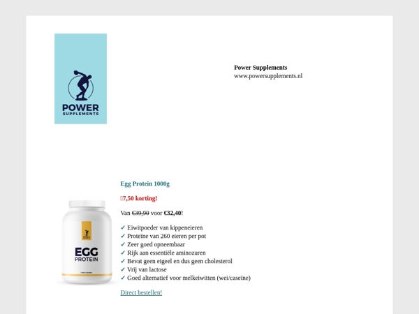 November aanbiedingen: 7,50 en 5 korting op Egg Protein, Natural Fat Control, Whey Hydrolisaat, Magnesium Lactaat en Beta-Alanine