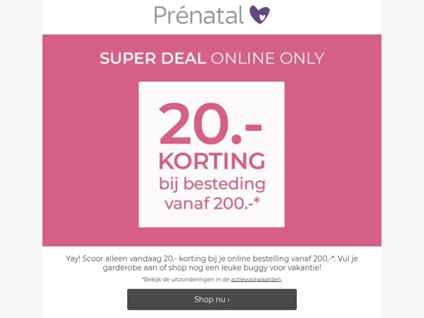 Een extraatje van ons 💌 20.- korting bij 200.- besteding