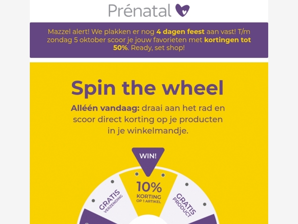 Yay! 4 dagen langer mazzel 🌀 Vandaag spin & win: scoor extra korting
