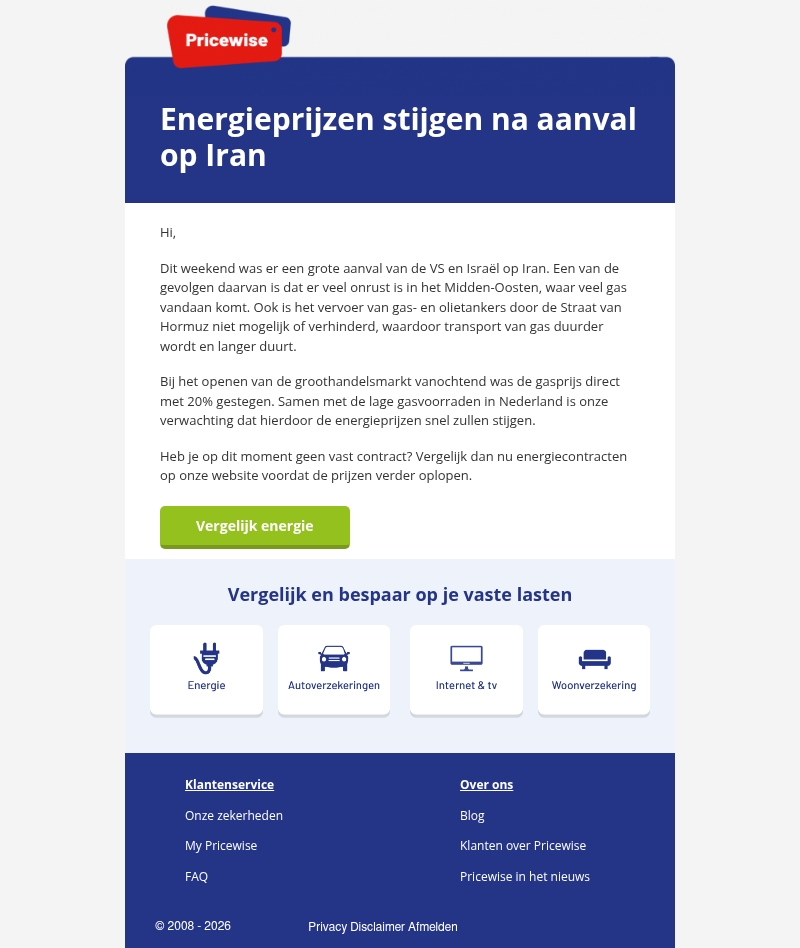 Energieprijzen stijgen na aanval op Iran Energieprijzen stijgen na aanval op Iran