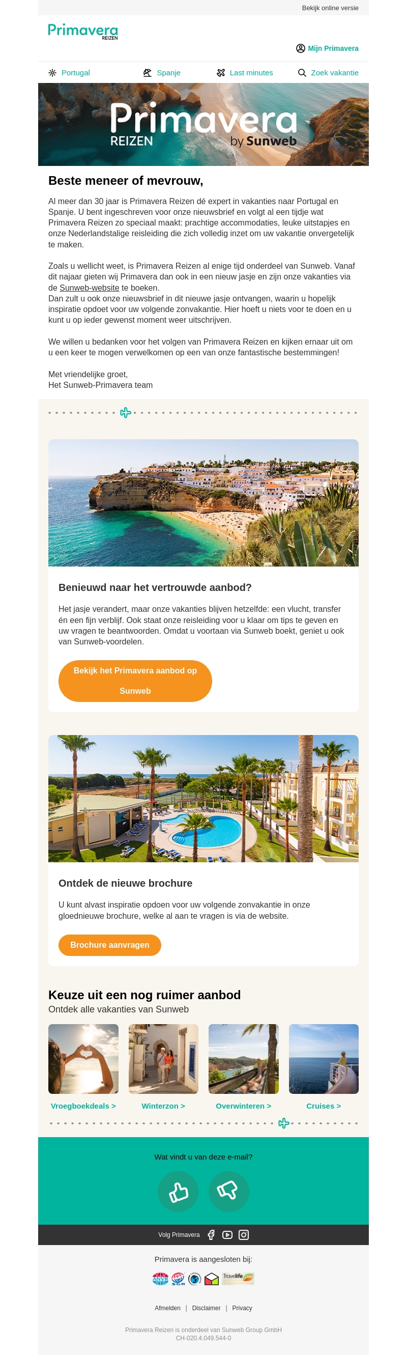 Primavera Reizen wordt vanaf november Sunweb Primavera Reizen wordt vanaf november Sunweb