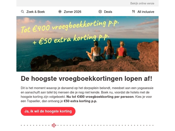 De hoogste vroegboekkortingen lopen af