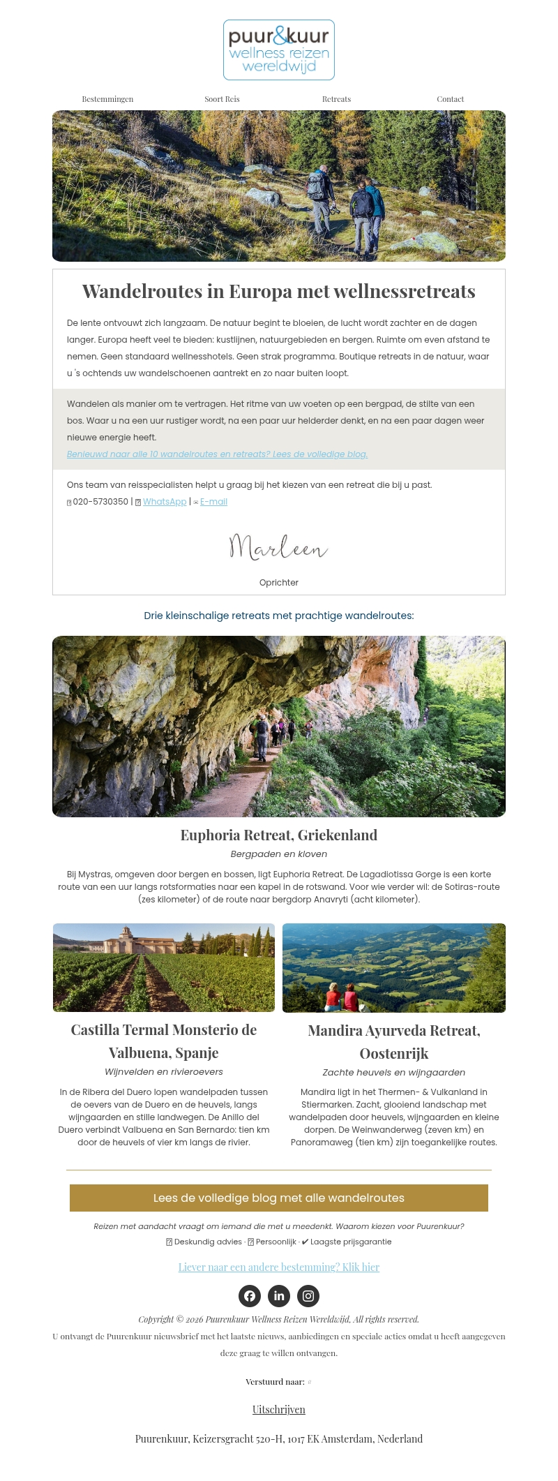 Wandelen en wellness in Europa Wandelen en wellness in Europa