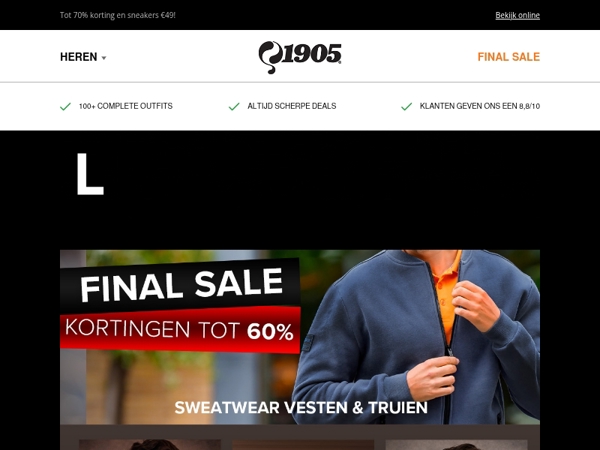 Laatste week Final Sale: sweatwear €39 + 10% extra!
