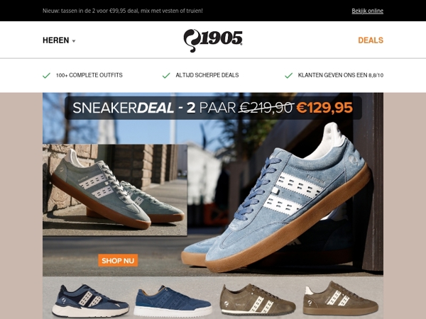 Voorjaarssneakers: 2 paar €129,95 - tot €90 voordeel!