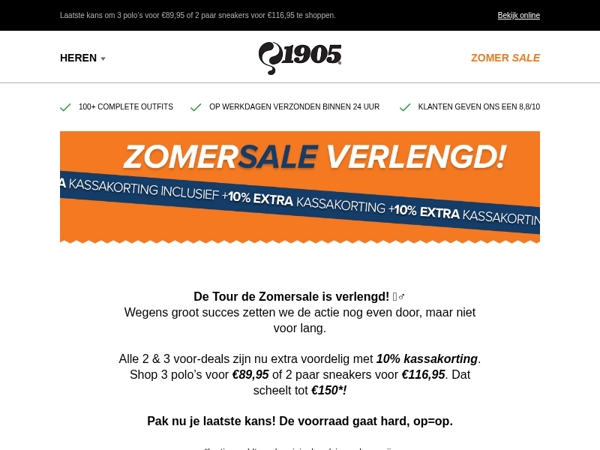 Tour de Zomersale verlengd: tot €150 voordeel op jouw outfit!