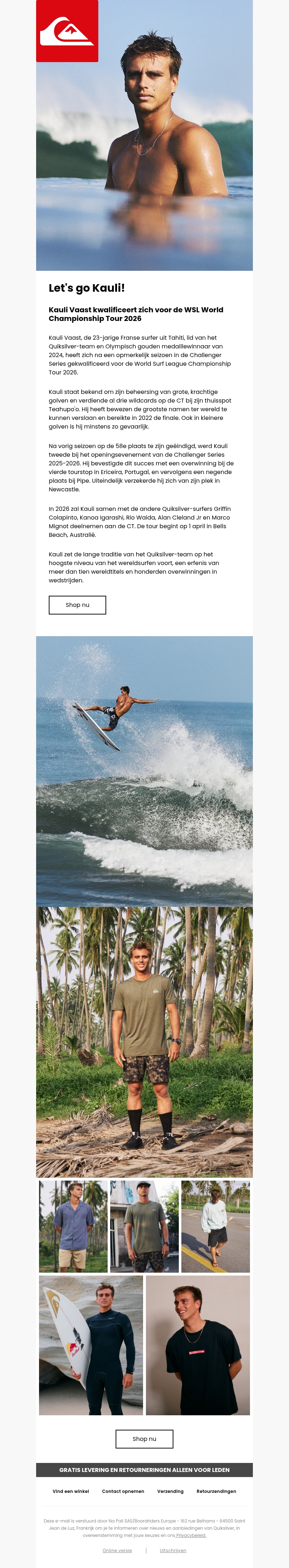 Kauli Vaast kwalificeert zich voor de WSL World Championship Tour 2026 Kauli Vaast kwalificeert zich voor de WSL World Championship Tour 2026
