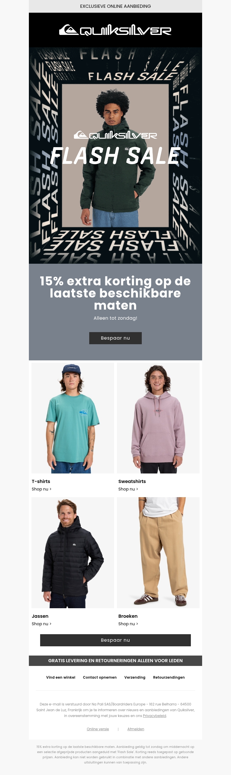 15% extra korting op de laatste beschikbare maten 15% extra korting op de laatste beschikbare maten