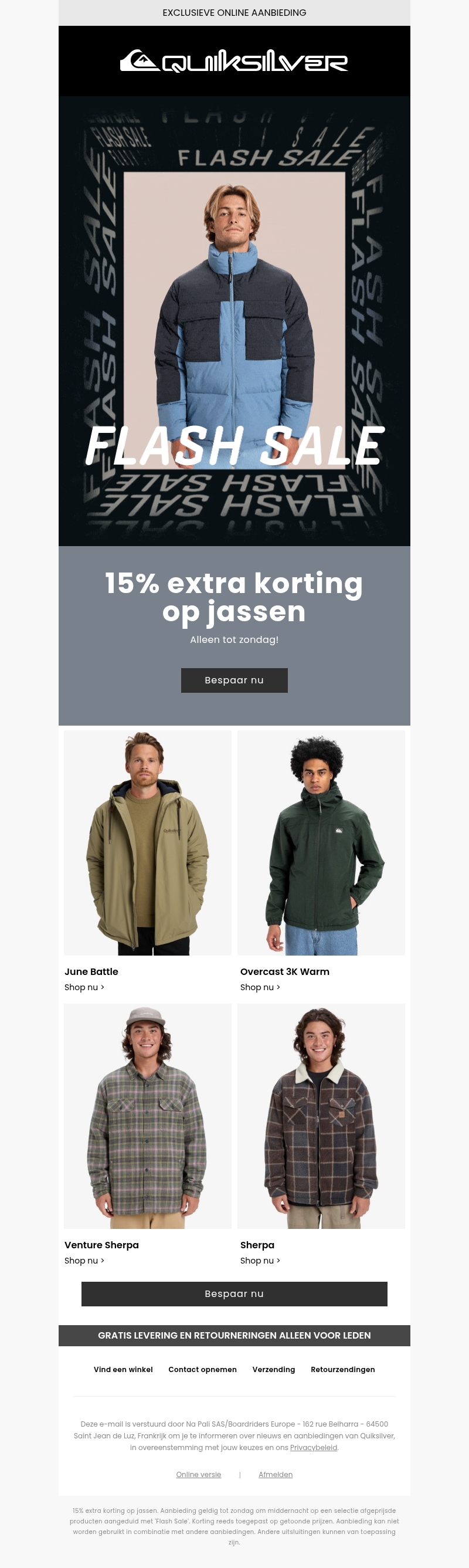 15% extra korting op jassen 15% extra korting op jassen