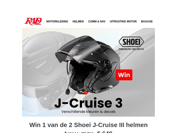 Win 1 van de 2 Shoei J-Cruise 3 helmen — t.w.v. max. € 649