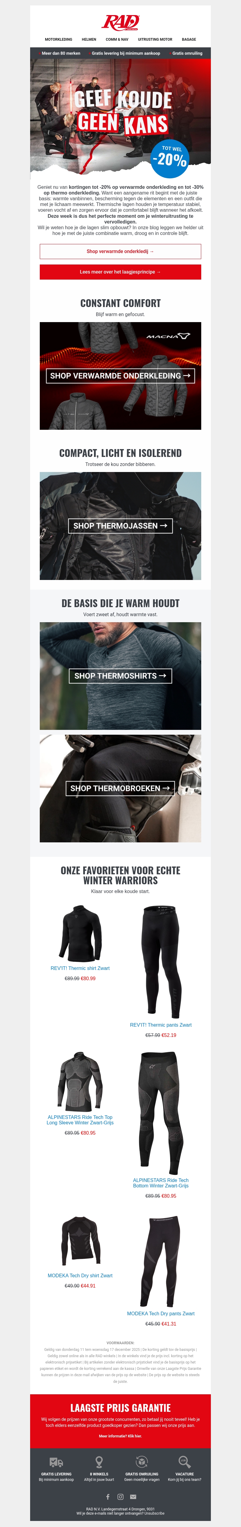 Scoor kortingen van -10% tot wel -30% op (verwarmde) onderkleding Scoor kortingen van -10% tot wel -30% op (verwarmde) onderkleding