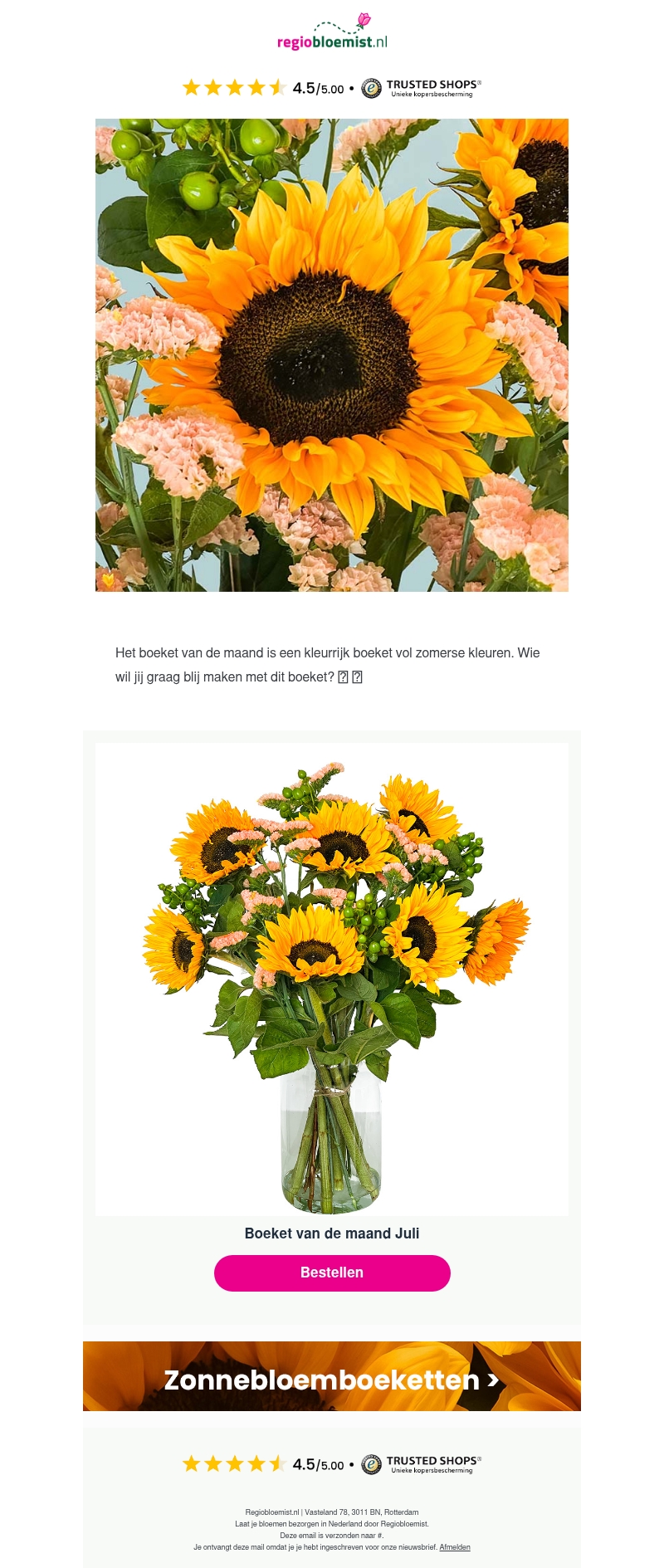 Zonnebloem boeket van de maand Juli Zonnebloem boeket van de maand Juli