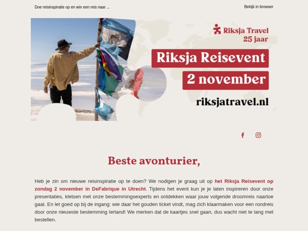 avonturier, heb jij je tickets al voor het Riksja Reisevent?