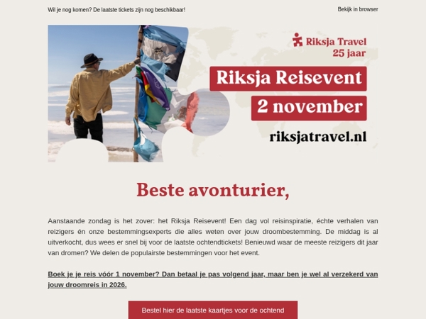 Deze 5 bestemmingen zijn het populairst op het Riksja Reisevent