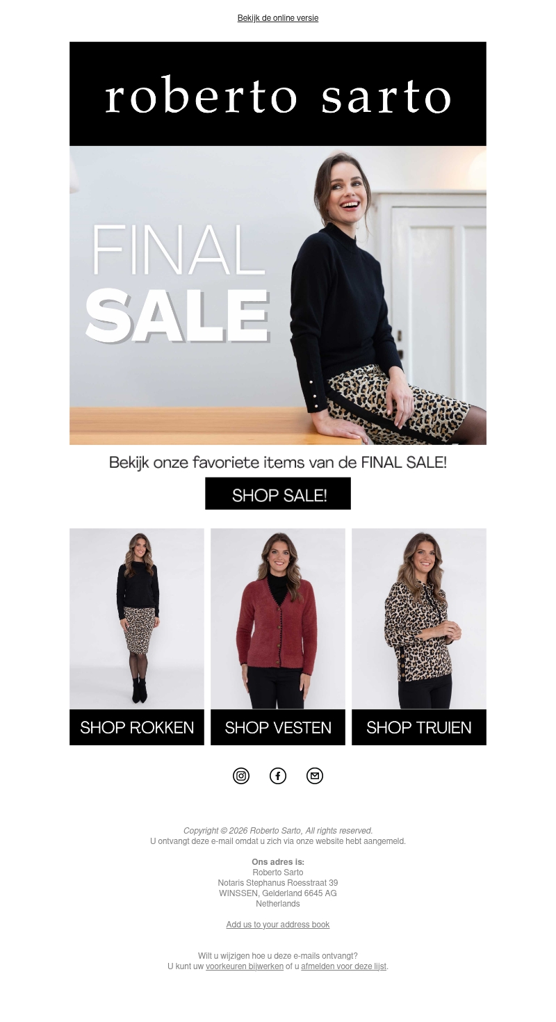 Bekijk nu onze favoriete items van de FINAL SALE! Bekijk nu onze favoriete items van de FINAL SALE!