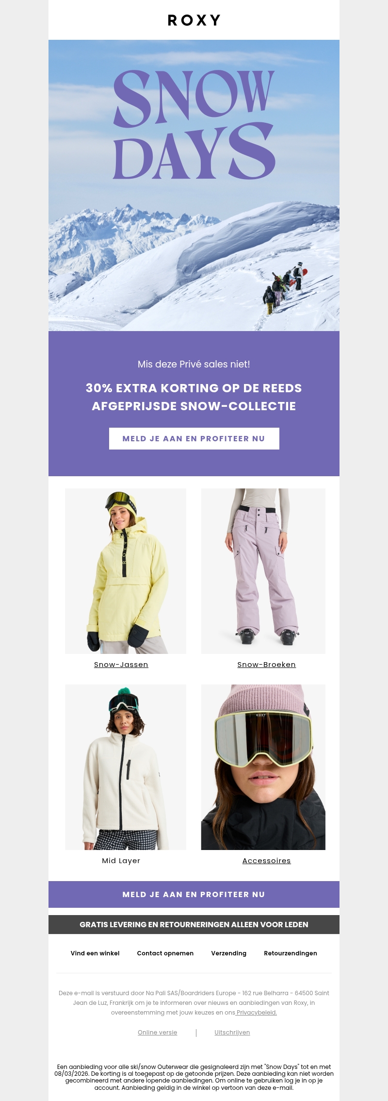 Snow Days: 30% extra korting op de reeds afgeprijsde Snow/Ski-collectie Snow Days: 30% extra korting op de reeds afgeprijsde Snow/Ski-collectie