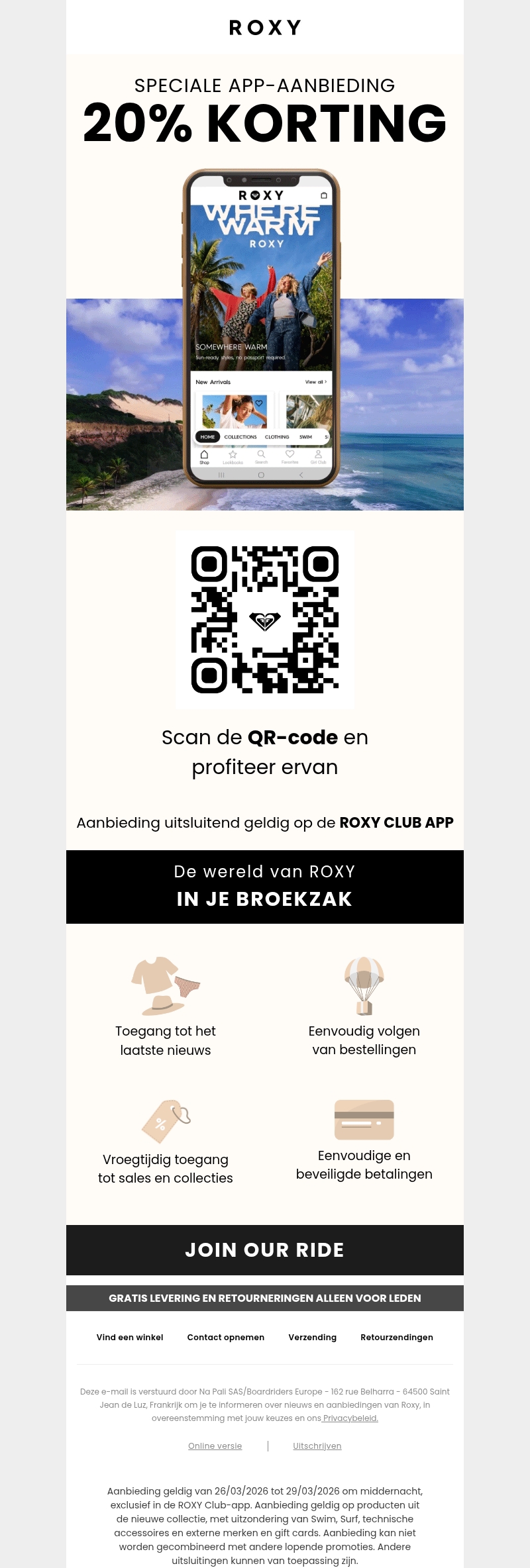 Profiteer van 20% korting op de ROXY Club app Profiteer van 20% korting op de ROXY Club app