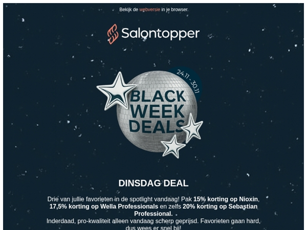 DINSDAG DEAL 🪩 Tot 20% KORTING op Wella, Sebastian en Nioxin