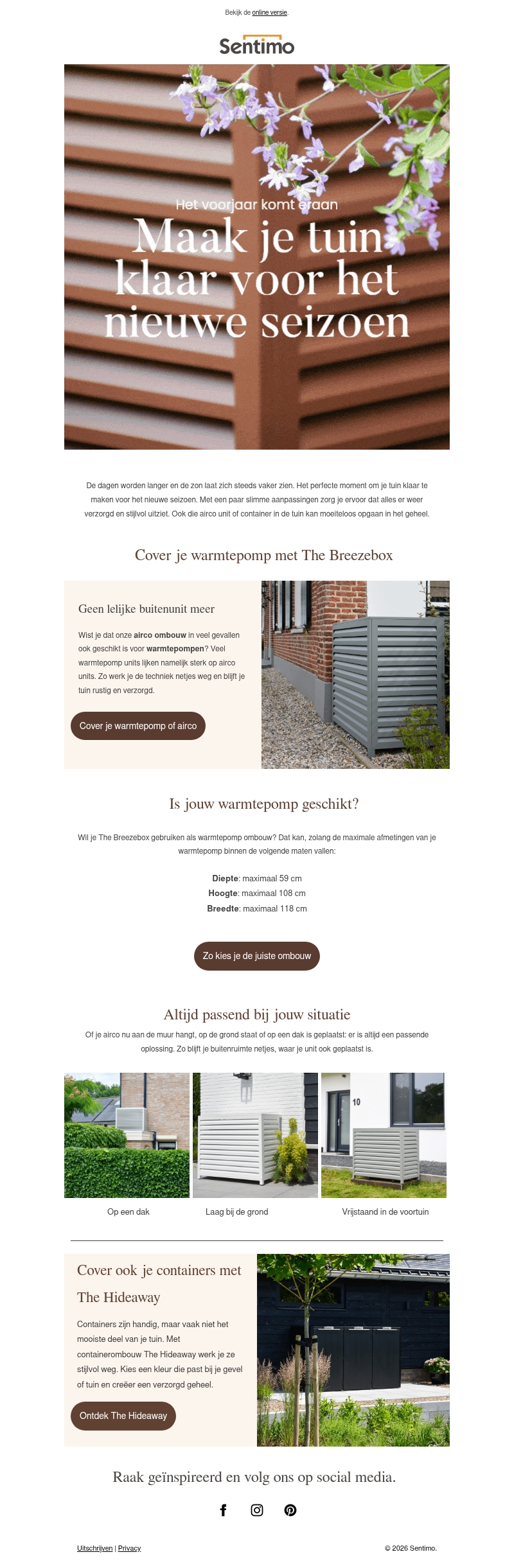 Voorjaar in de tuin: werk je warmtepomp of airco netjes weg Voorjaar in de tuin: werk je warmtepomp of airco netjes weg