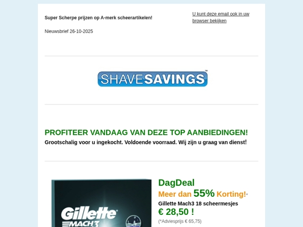 Goeie Dag..Deals! 50% Korting! Gillette ProGlide, Fusion5, Mach3, Venus -50% + meer TOP AANBIEDINGEN!