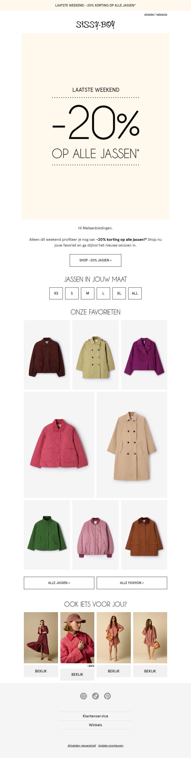 Laatste weekend: -20% korting op jassen! Laatste weekend: -20% korting op jassen!